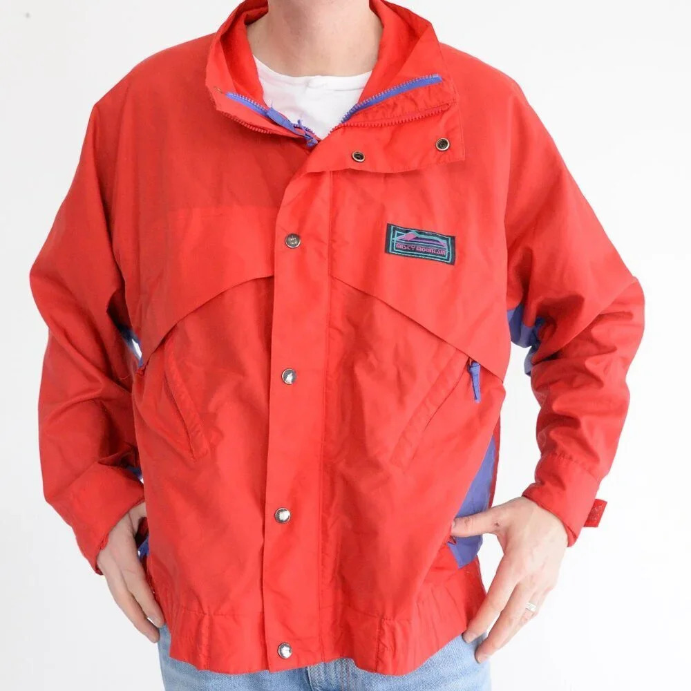 Vintage 90'S Misty Mountain Red And Purple Zip Up Windbreaker  Jacket